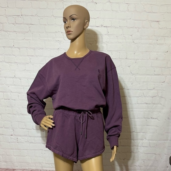 FREE PEOPLE “Best of Romper” women’s Shortsie jumpsuit Long sleeves Purple S NWT - Picture 2 of 16